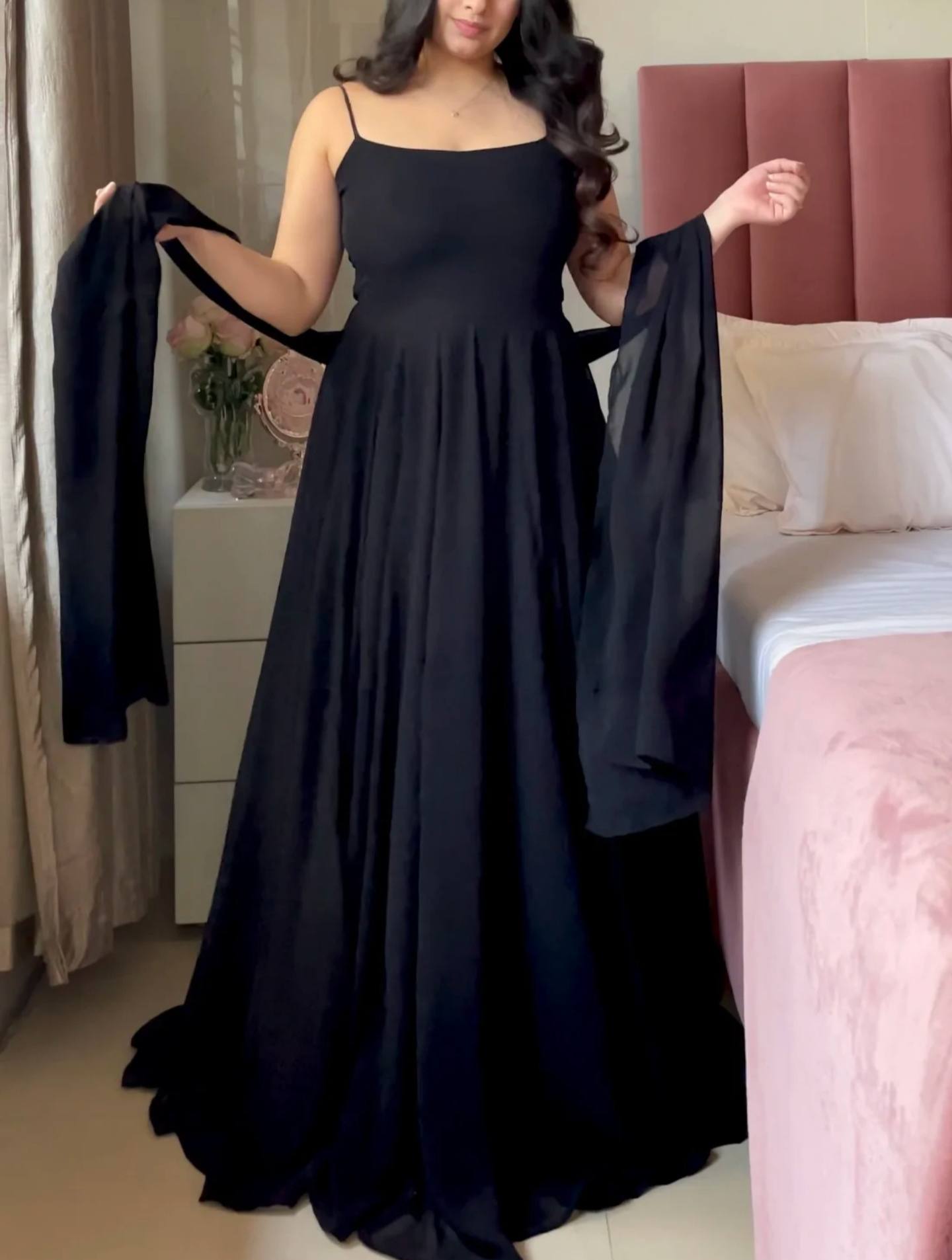 Deep Onyx Sheer-Sleeve Heritage Ensemble